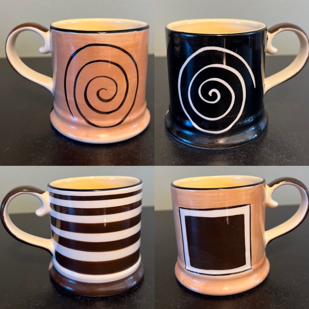 Vintage Herman Dodge Son Hand Painted Mugs Set of 2 Ceramic Abstract Cup 12oz